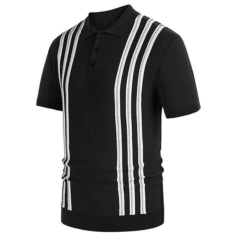 Short-sleeved Sweater Striped Casual Polo Shirt For Men