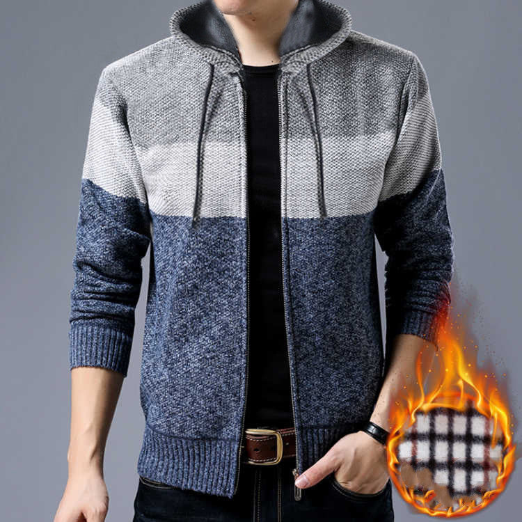 Hooded Sweater Cardigan Men's Loose Color Matching Sweater Coat
