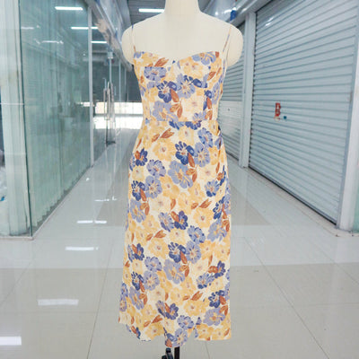 Violet Print Suspender Long Dress Dress Women