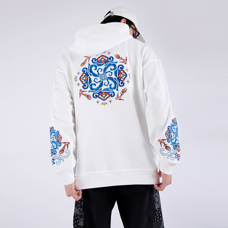 Heavy Industry Embroidered Auspicious Totem Hooded Sweater Men