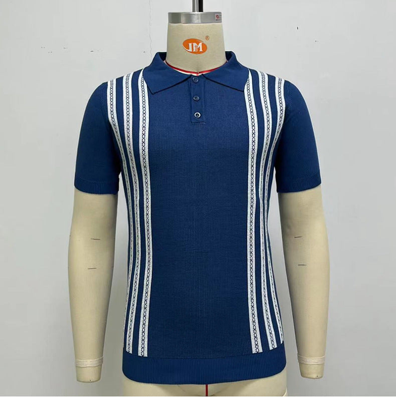 Short-sleeved Sweater Striped Casual Polo Shirt For Men