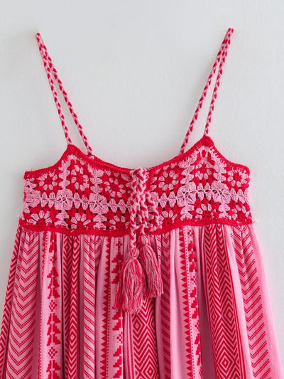 Summer Women's Crochet U Collar Spaghetti Straps Knitted Long Dress