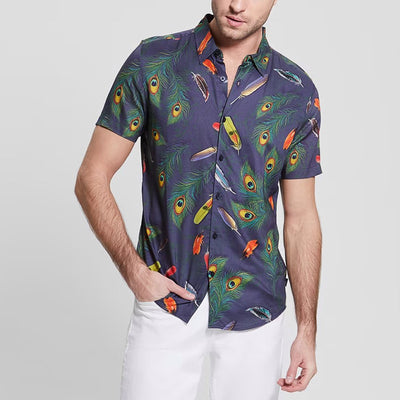 Casual Polo Collar Printed Hawaiian Printed Shirt Men