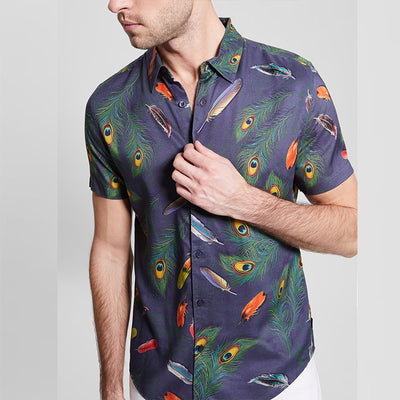 Casual Polo Collar Printed Hawaiian Printed Shirt Men