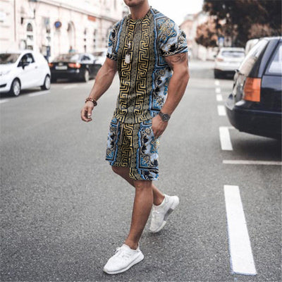 Printed Casual Sports Loose T-shirt Shorts Suit Men