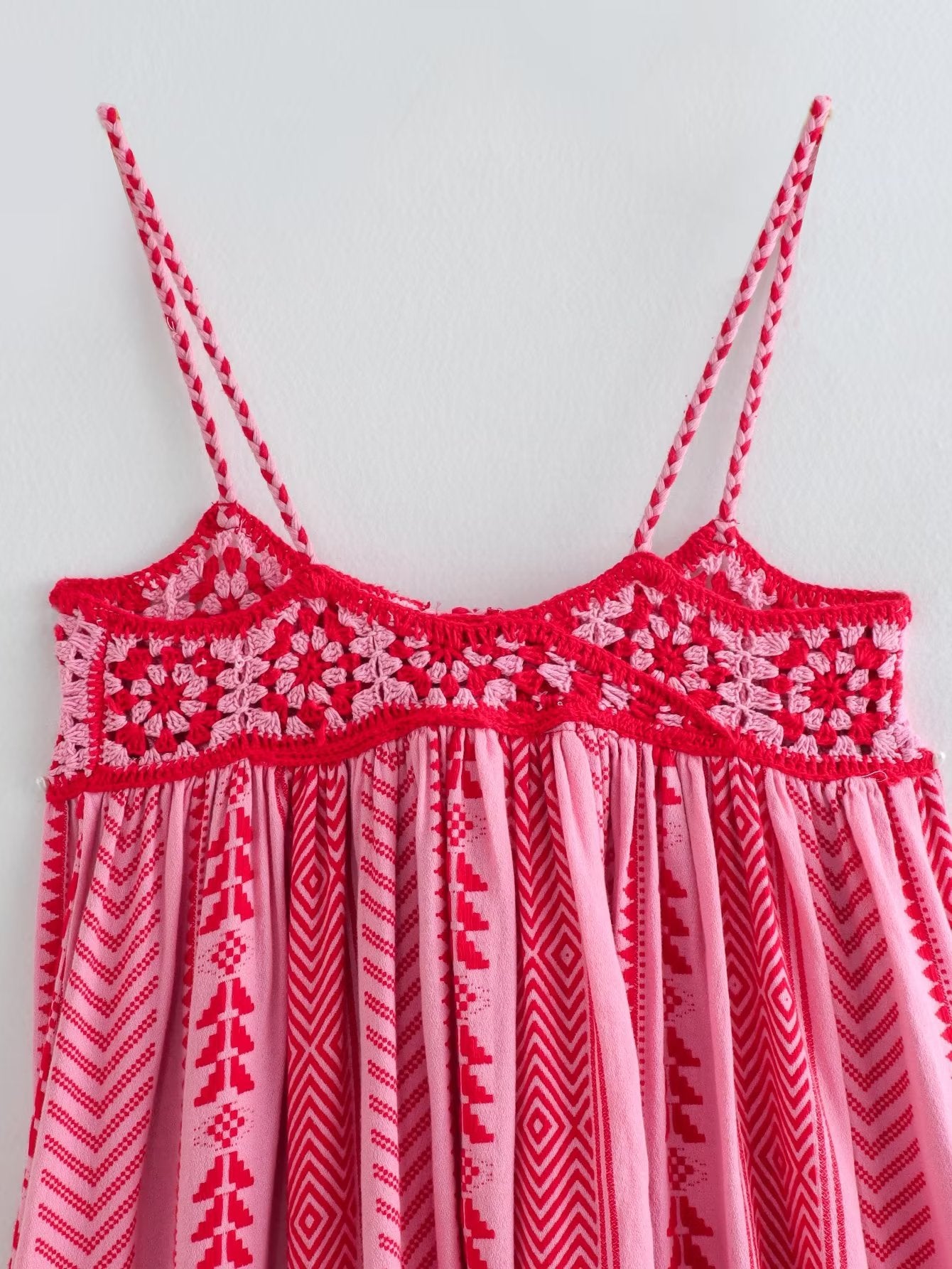 Summer Women's Crochet U Collar Spaghetti Straps Knitted Long Dress